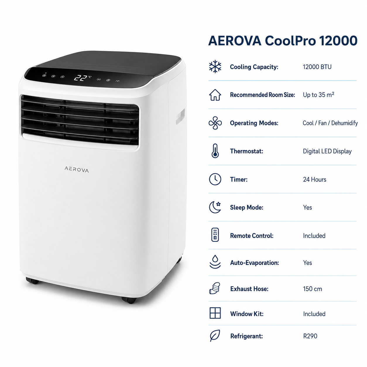 AEROVA CoolPro 12000 — Portable Air Conditioner (12000 BTU)